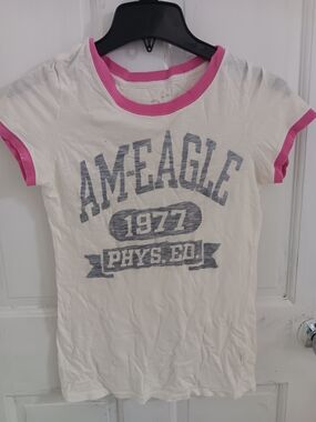 American Eagle Outfitters White & Pink Ringer Tee - Kids